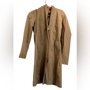 Ellen Tracy Long Tan Rain Coat with Black Belt Size XS